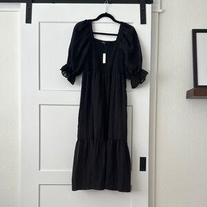 NWT Madewell Black Puff Sleeve Midi Dress
